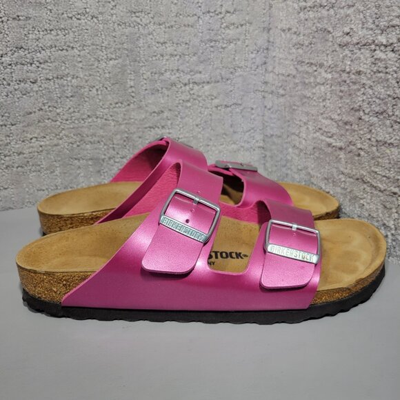 Birkenstock Arizona Unisex Size US L9 M7 Metallic Pink Birko-Flor Slip On Sandal - Picture 4 of 15